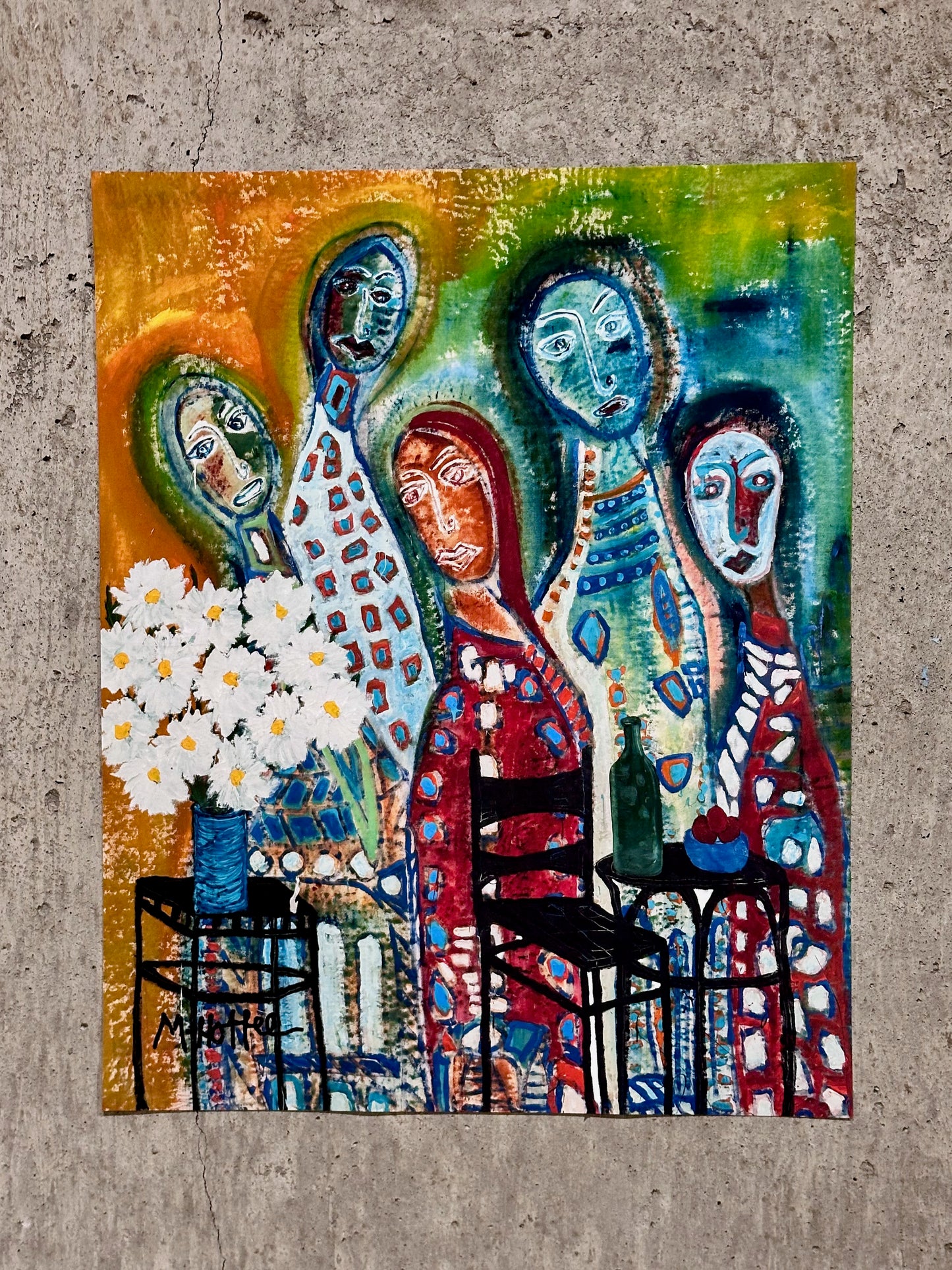 Michael Hoffee Fine Art Giclee Print - Waiting for a Table at Chez Panisse - 20 x 16 Inches